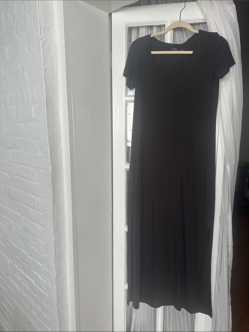 Theory Black Short-Sleeve Scoop Neck Maxi Dress